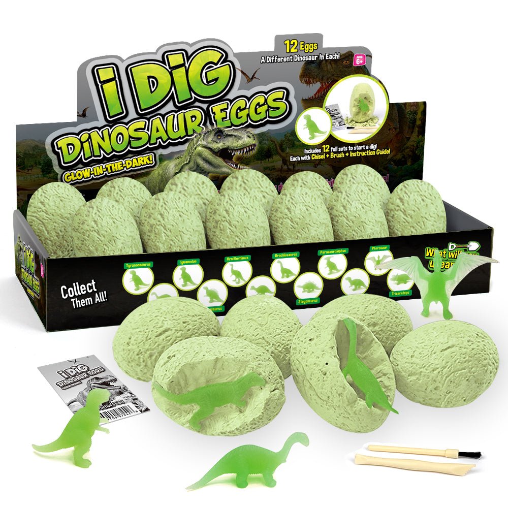 I DIG GLOW IN THE DARK DINO EGG DIG KIT SET OF 12 - Bamboo Sprout